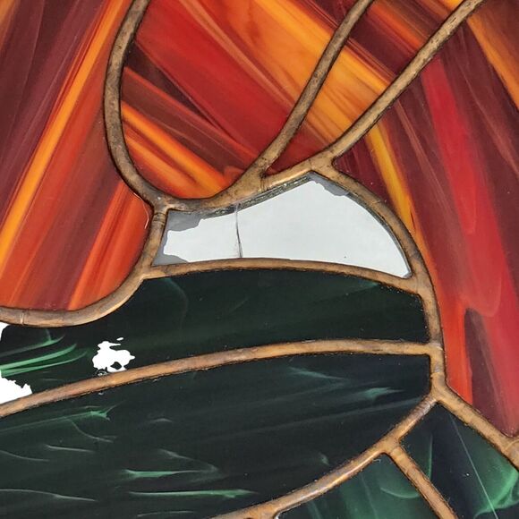 Vtg STAINED GLASS MIRROR WALL HANGING PICTURE FLOWER TROPICAL WINDOW SUN CATCHER - Picture 4 of 8